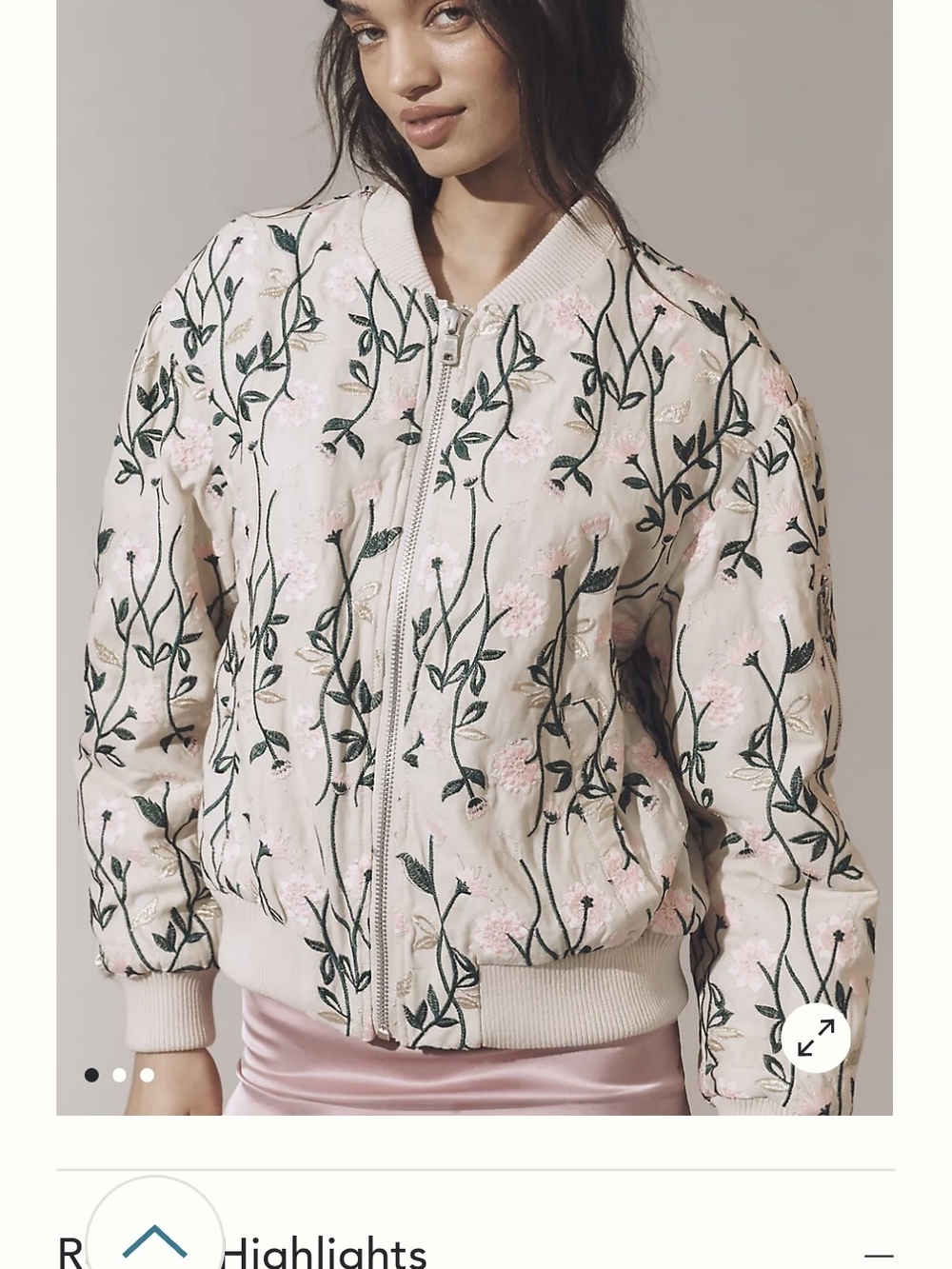 Avec Les Filles Cream Floral Embroidered Bomber Jacket